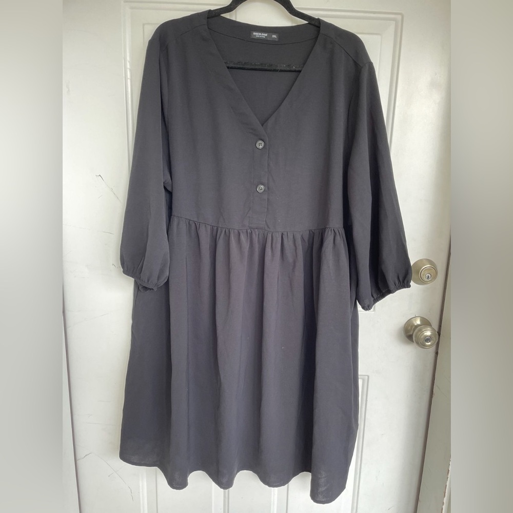 SHEIN Curve Dress Black Half Sleeve V Neck Button Mini Dress size 3XL
